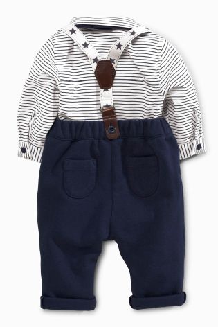 Navy Trousers, Shirt And Braces Set (0mths-2yrs)